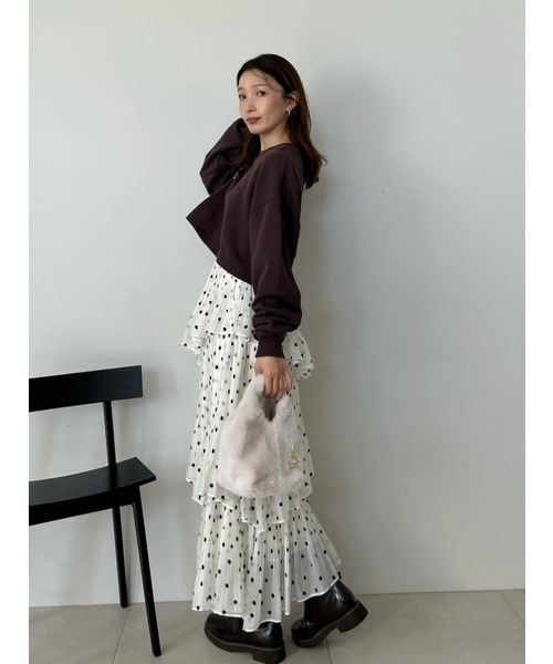 SNIDEL（スナイデル）の「Sustainableプリーツティアードロングスカート（スカート・レディース・チャコールグレー/アイボリー/ドット・0/1）」の10枚目の写真