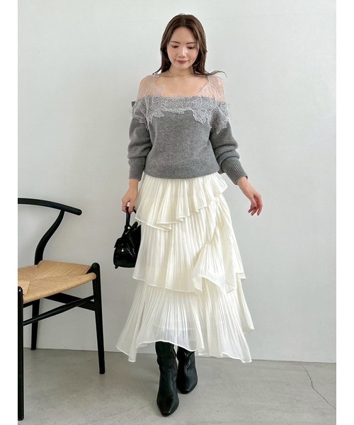 SNIDEL（スナイデル）の「Sustainableプリーツティアードロングスカート（スカート・レディース・チャコールグレー/アイボリー/ドット・0/1）」の8枚目の写真