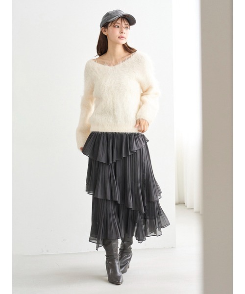 SNIDEL（スナイデル）の「Sustainableプリーツティアードロングスカート（スカート・レディース・チャコールグレー/アイボリー/ドット・0/1）」の22枚目の写真