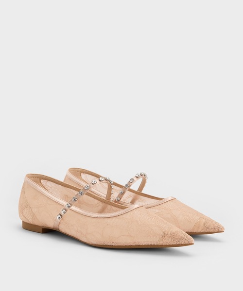 CHARLES & KEITH(チャールズ & キース)の「レース&サテン クリスタルエンベリッシュド メリージェーンフラット(パンプス・レディース・アイボリー/ブラック系その他2・25cm/24.5cm/23.5cm/23cm/22.5cm/25.5cm)」の3枚目の写真