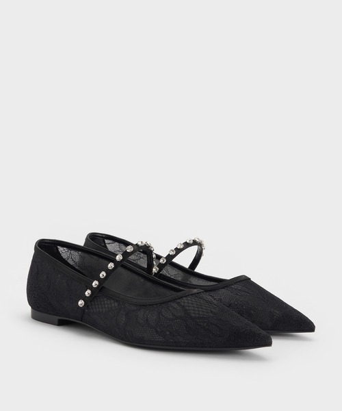 CHARLES & KEITH(チャールズ & キース)の「レース&サテン クリスタルエンベリッシュド メリージェーンフラット(パンプス・レディース・アイボリー/ブラック系その他2・25cm/24.5cm/23.5cm/23cm/22.5cm/25.5cm)」の7枚目の写真