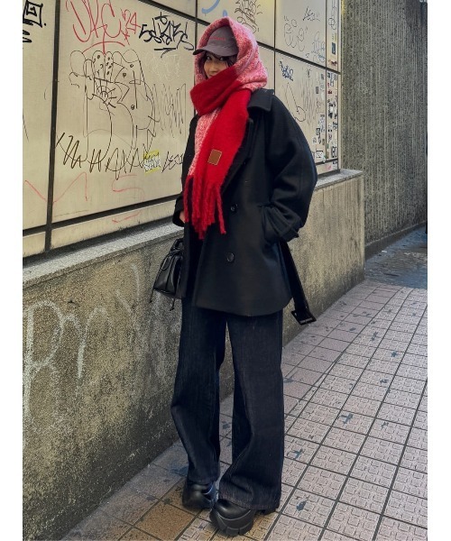 SLY（スライ）の「2WAY BIG MUFFLER Ⅱ ツーウェイ ビッグ マフラー ツー 秋服 冬服（マフラー・レディース・ブルー/レッド・FREE）」の17枚目の写真