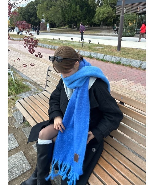 SLY（スライ）の「2WAY BIG MUFFLER Ⅱ ツーウェイ ビッグ マフラー ツー 秋服 冬服（マフラー・レディース・ブルー/レッド・FREE）」の19枚目の写真