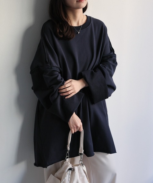 ap retro(アプレトロ)の「オーバーサイズプルオーバー/スウェット(スウェット・レディース・ピンク/イエロー/ネイビー/オートミール/ブラック/オフホワイト・FREE)」の4枚目の写真