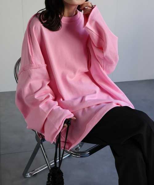 ap retro(アプレトロ)の「オーバーサイズプルオーバー/スウェット(スウェット・レディース・ピンク/イエロー/ネイビー/オートミール/ブラック/オフホワイト・FREE)」の6枚目の写真