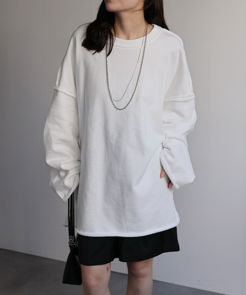 ap retro(アプレトロ)の「オーバーサイズプルオーバー/スウェット(スウェット・レディース・ピンク/イエロー/ネイビー/オートミール/ブラック/オフホワイト・FREE)」の7枚目の写真