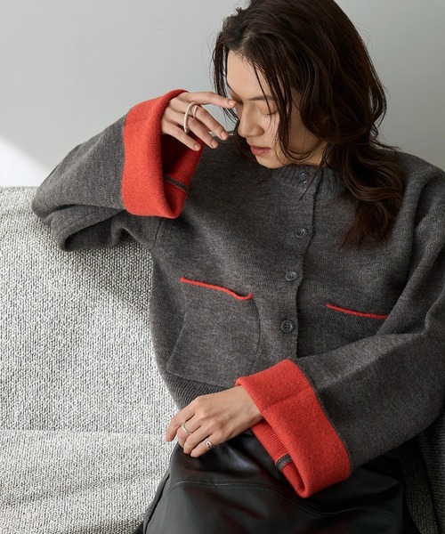 meilmada（メイルマダ）の「バイカラーアルパカタッチニットカーディガン（カーディガン/ボレロ・レディース・ブラック/チャコールグレー/ブラウン・FREE）」の3枚目の写真