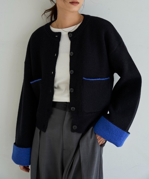 meilmada（メイルマダ）の「バイカラーアルパカタッチニットカーディガン（カーディガン/ボレロ・レディース・ブラック/チャコールグレー/ブラウン・FREE）」の2枚目の写真