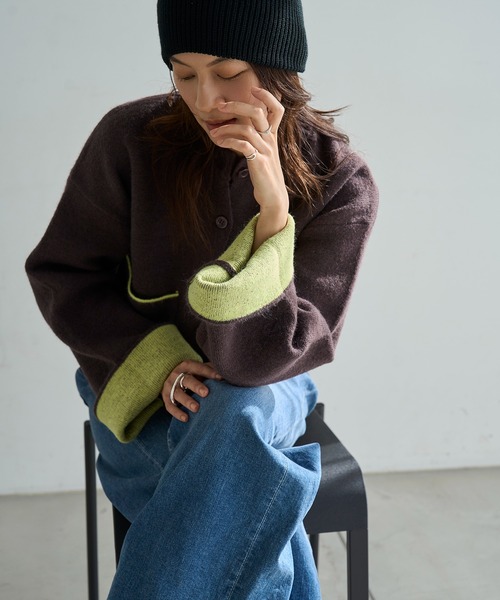 meilmada（メイルマダ）の「バイカラーアルパカタッチニットカーディガン（カーディガン/ボレロ・レディース・ブラック/チャコールグレー/ブラウン・FREE）」の21枚目の写真