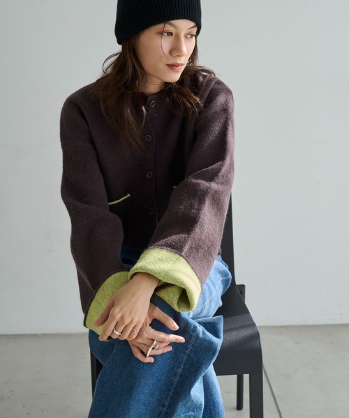 meilmada（メイルマダ）の「バイカラーアルパカタッチニットカーディガン（カーディガン/ボレロ・レディース・ブラック/チャコールグレー/ブラウン・FREE）」の20枚目の写真