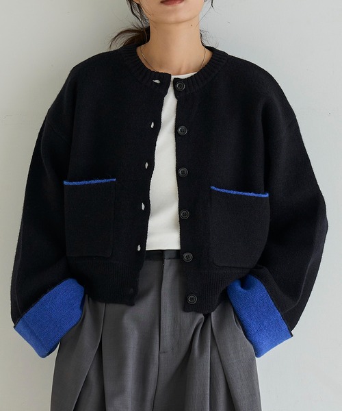 meilmada（メイルマダ）の「バイカラーアルパカタッチニットカーディガン（カーディガン/ボレロ・レディース・ブラック/チャコールグレー/ブラウン・FREE）」の6枚目の写真