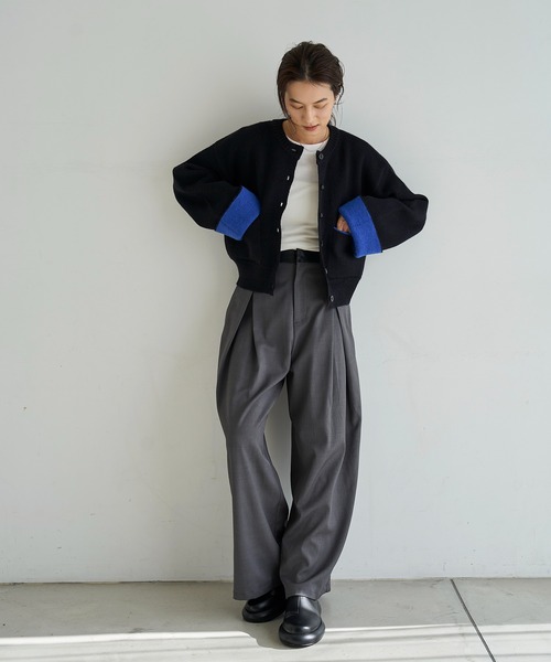 meilmada（メイルマダ）の「バイカラーアルパカタッチニットカーディガン（カーディガン/ボレロ・レディース・ブラック/チャコールグレー/ブラウン・FREE）」の10枚目の写真