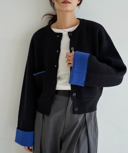 meilmada（メイルマダ）の「バイカラーアルパカタッチニットカーディガン（カーディガン/ボレロ・レディース・ブラック/チャコールグレー/ブラウン・FREE）」の9枚目の写真