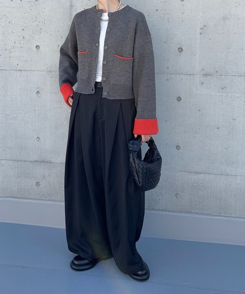 meilmada（メイルマダ）の「バイカラーアルパカタッチニットカーディガン（カーディガン/ボレロ・レディース・ブラック/チャコールグレー/ブラウン・FREE）」の5枚目の写真