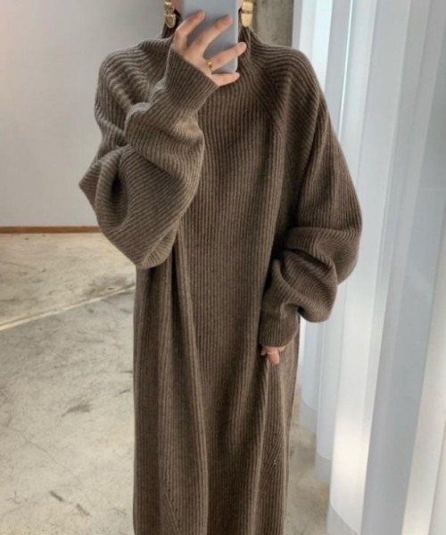 AMELY(エミリー)の「タートルネック ニットロングワンピース(ワンピース・レディース・ブラウン/グレー/ベージュ・フリー)」の7枚目の写真