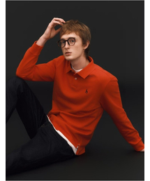 [アイコニック] オレンジ 長袖ピケポロシャツ