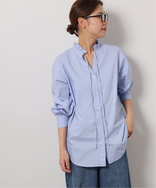 JOURNAL STANDARD relume（ジャーナルスタンダード　レリューム）の「《追加4》ハイカウントコットンスタンドカラー2way（シャツ/ブラウス・レディース・ホワイト/ブラック/ブルー系その他・FREE）」の4枚目の写真
