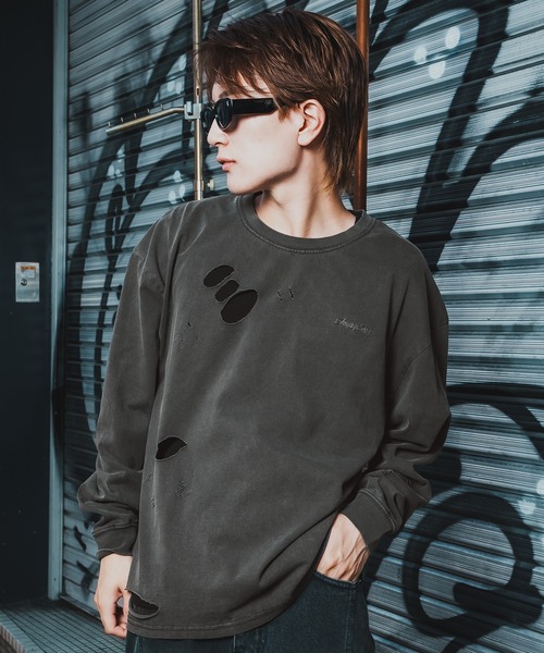 En serio TOKYO(エンソリオトーキョー)の「【SIDEWAYSTANCE】フィーチャーロゴ長袖グランジTシャツ(Tシャツ/カットソー・メンズ・ブラック系1/ブラウン系1・LARGE/SMALL/MEDIUM/X-LARGE)」の2枚目の写真