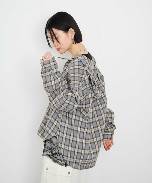 Mac-House(マックハウス)の「Idnes フードネルチェックシャツ(シャツ/ブラウス・レディース・グレー系1/グレー系2/ブラウン系・FREE)」の13枚目の写真