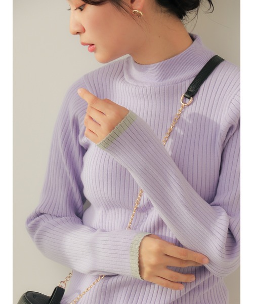 Te chichi（テチチ）の「【ZOZO限定】配色リブニットプルオーバー（ニット/セーター・レディース・グリーン/レッド/グレー/クリーム/オフホワイト/モカ/ラベンダー/ネイビー/ブラック/サックスブルー・F）」の9枚目の写真