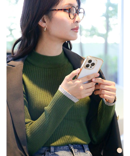 Te chichi（テチチ）の「【ZOZO限定】配色リブニットプルオーバー（ニット/セーター・レディース・グリーン/レッド/グレー/クリーム/オフホワイト/モカ/ラベンダー/ネイビー/ブラック/サックスブルー・F）」の6枚目の写真