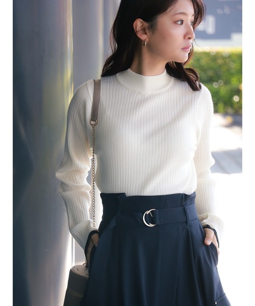 Te chichi（テチチ）の「【ZOZO限定】配色リブニットプルオーバー（ニット/セーター・レディース・グリーン/レッド/グレー/クリーム/オフホワイト/モカ/ラベンダー/ネイビー/ブラック/サックスブルー・F）」の12枚目の写真