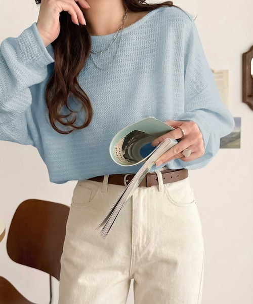 classicalelf(クラシカルエルフ)の「品のある透け感で、さりげない存在感を♪レーシージャガードドルマントップス(長袖)(Tシャツ/カットソー・レディース・チャコール/ベージュ/ブラック/グレイッシュベージュ/アイボリー/ブルー・LARGE/MEDIUM/SMALL/X-LARGE)」の11枚目の写真