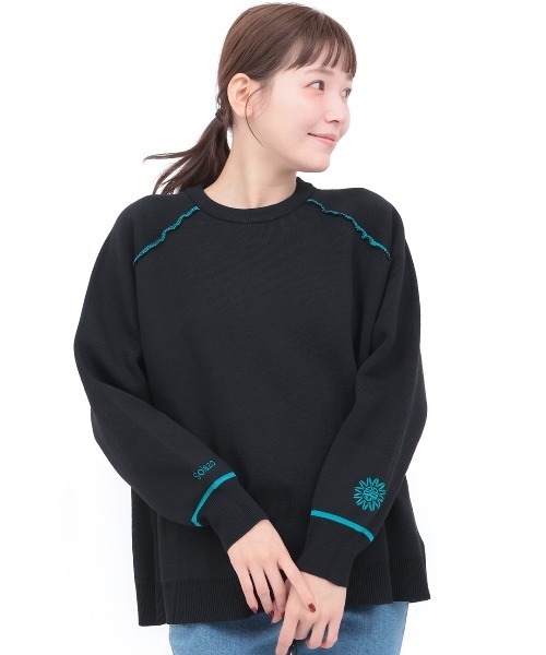 チチカカ（チチカカ）の「サンフェイスエンブロイダリー スウェットライクニットプルオーバー（ニット/セーター・レディース・ブラック/マスタード/ライトブルー・FREE）」の17枚目の写真