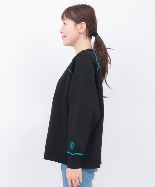 チチカカ（チチカカ）の「サンフェイスエンブロイダリー スウェットライクニットプルオーバー（ニット/セーター・レディース・ブラック/マスタード/ライトブルー・FREE）」の20枚目の写真