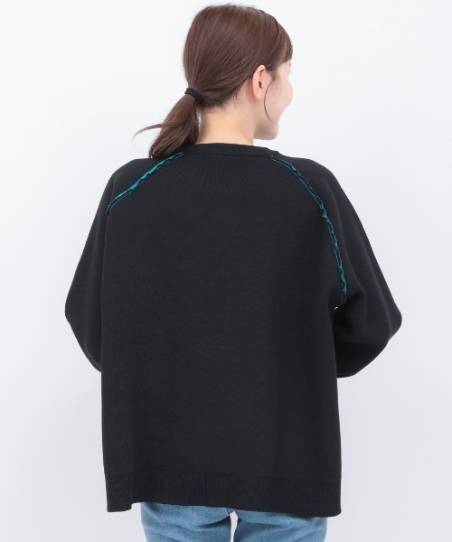 チチカカ（チチカカ）の「サンフェイスエンブロイダリー スウェットライクニットプルオーバー（ニット/セーター・レディース・ブラック/マスタード/ライトブルー・FREE）」の9枚目の写真