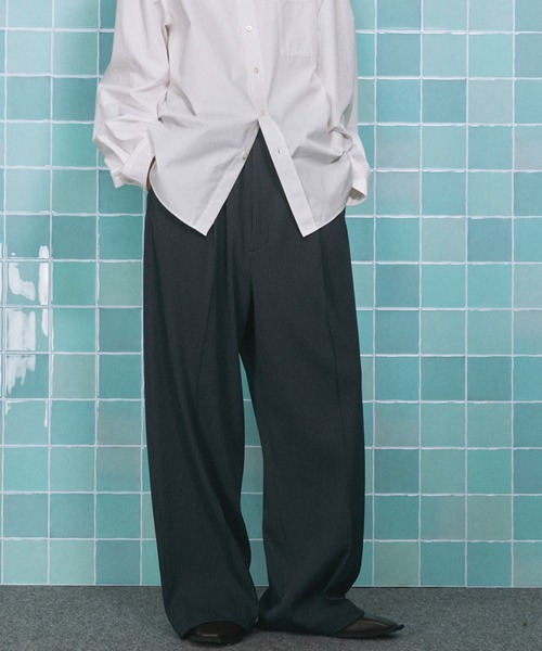 UNISEX》Omega Rib Pin Tuck Prime-Wide Pants/オメガリブピンタック