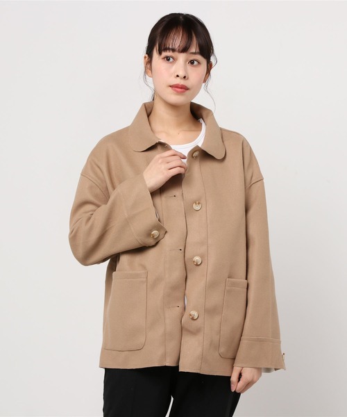 gossip!ロサンゼルス(ゴシップロサンゼルス)の「ワイドアーム 起毛スタンドカラー ジャケット(ブルゾン・レディース・ベージュ/モカ・FREE)」の1枚目の写真