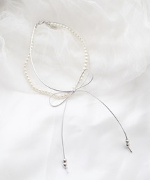 MASHIRO（マシロ）の「【MASHIRO】コードリボン＆アクリルパール2連チョーカーネックレス(MA/EK498)（チョーカー）」