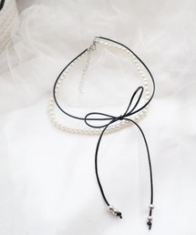 MASHIRO（マシロ）の「【MASHIRO】コードリボン＆アクリルパール2連チョーカーネックレス(MA/EK498)（チョーカー）」