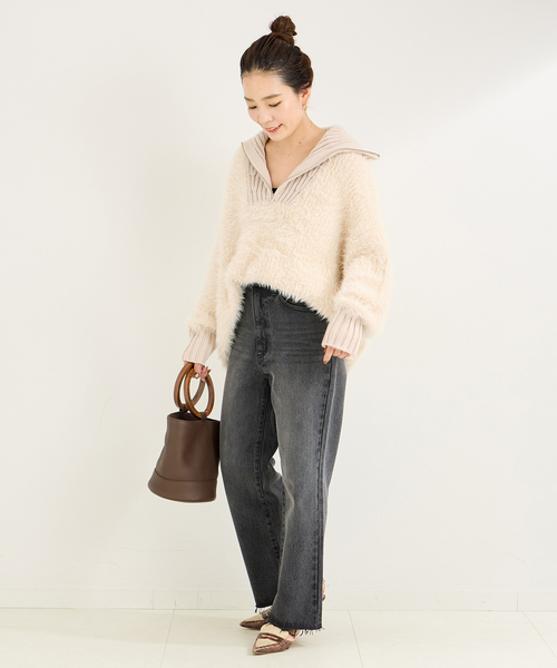 B.C STOCK(ベーセーストック)の「《追加2》手洗い可 / フェザーハーフジッププルオーバー(ニット/セーター・レディース・チャコールグレー/ベージュ/ライトグリーン・FREE)」の14枚目の写真