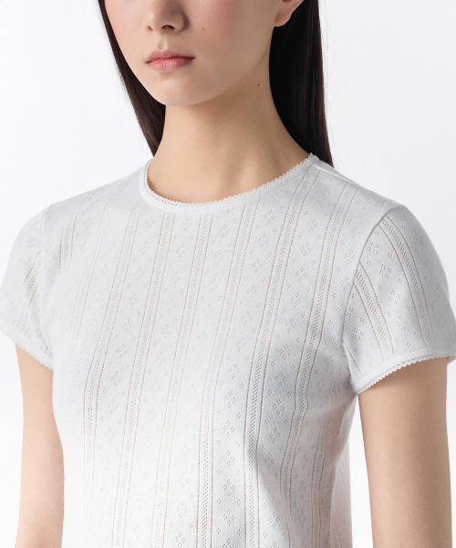 MUSINSA STANDARD WOMAN（ムシンサスタンダードウーマン）の「ウィメンズポイントレースクルーネックTシャツ[ホワイト]（Tシャツ/カットソー・レディース・その他・SMALL/MEDIUM/X-SMALL/LARGE/X-LARGE）」の3枚目の写真