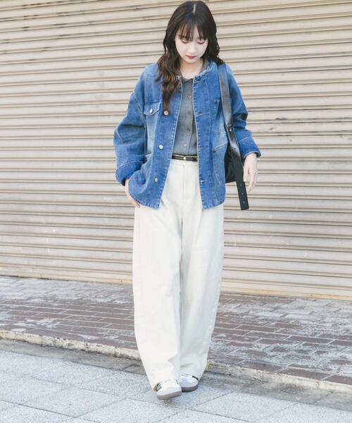 セール】デニムオーバーノーカラージャケット（デニムジャケット