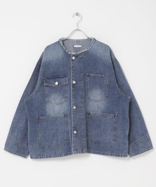 ITEMS URBANRESEARCH（アイテムズ アーバンリサーチ）の「デニムオーバーノーカラージャケット（デニムジャケット・レディース・ブラック/グレー/ブルー・FREE）」の8枚目の写真