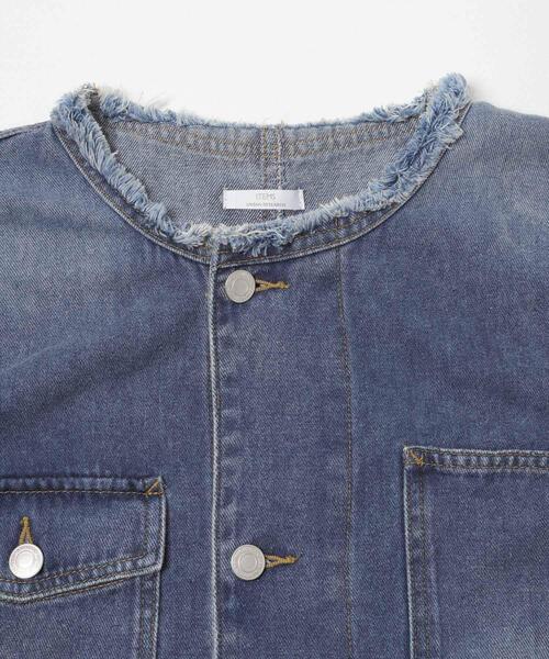 ITEMS URBANRESEARCH（アイテムズ アーバンリサーチ）の「デニムオーバーノーカラージャケット（デニムジャケット・レディース・ブラック/グレー/ブルー・FREE）」の9枚目の写真