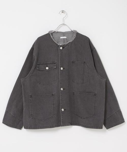 ITEMS URBANRESEARCH（アイテムズ アーバンリサーチ）の「デニムオーバーノーカラージャケット（デニムジャケット・レディース・ブラック/グレー/ブルー・FREE）」の16枚目の写真