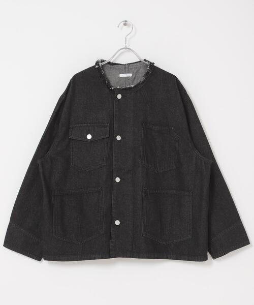 ITEMS URBANRESEARCH(アイテムズ アーバンリサーチ)の「デニムオーバーノーカラージャケット(デニムジャケット・レディース・ブラック/グレー/ブルー・FREE)」の5枚目の写真