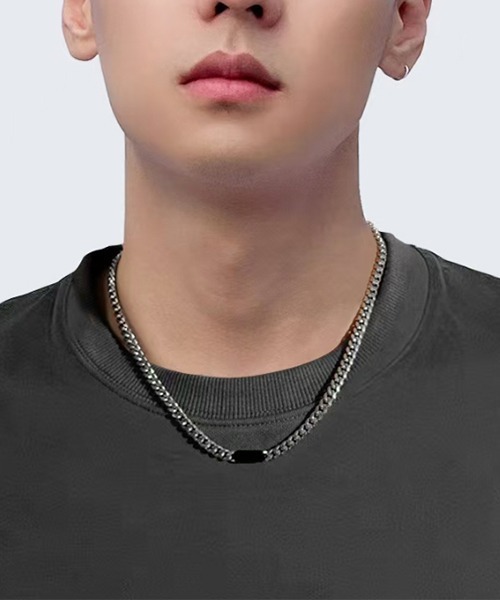 EK517/ワンポイントブラックストーンチェーンネックレス/メンズ(NEZ