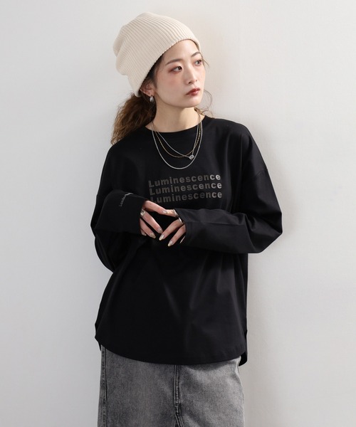 hunch(ハンチ)の「hunch シリコンロゴロンT(Tシャツ/カットソー・レディース・ホワイト/ライトベージュ/ブラック・FREE)」の11枚目の写真