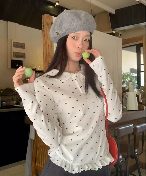 AsRiRe(アスリレイ)の「可愛いハート柄トップス(Tシャツ/カットソー・レディース・ホワイト・M)」の1枚目の写真