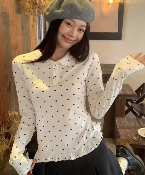 AsRiRe(アスリレイ)の「可愛いハート柄トップス(Tシャツ/カットソー・レディース・ホワイト・M)」の2枚目の写真