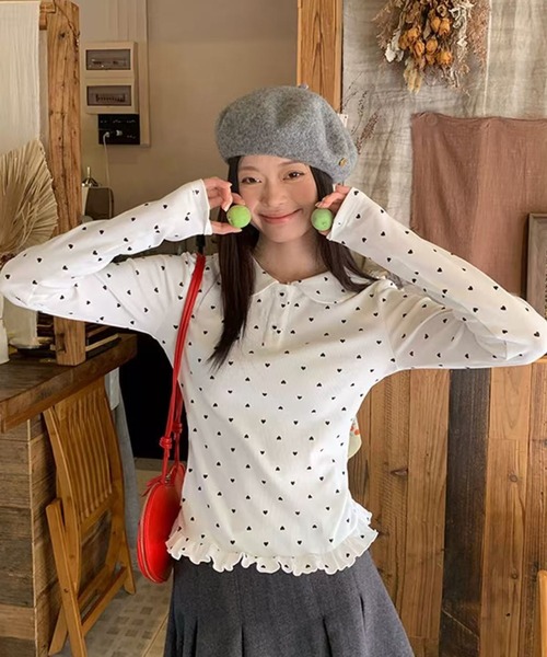 AsRiRe(アスリレイ)の「可愛いハート柄トップス(Tシャツ/カットソー・レディース・ホワイト・M)」の3枚目の写真