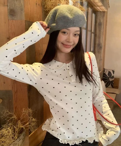 AsRiRe(アスリレイ)の「可愛いハート柄トップス(Tシャツ/カットソー・レディース・ホワイト・M)」の4枚目の写真