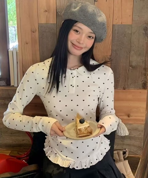 AsRiRe(アスリレイ)の「可愛いハート柄トップス(Tシャツ/カットソー・レディース・ホワイト・M)」の6枚目の写真