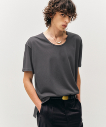 NOIRER（ノイア）の「シルキーブレンディドUネックハーフTシャツ（ダークグレー）（Tシャツ/カットソー）」