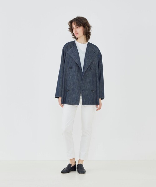 GALERIE VIE（ギャルリー ヴィー）の「【WEB先行予約】ステイブルーデニム カラーレストレンチコート（ノーカラーコート・レディース・ブルー・FREE）」の2枚目の写真